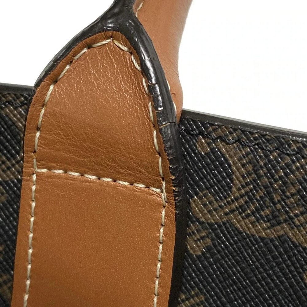 CELINE Small Vertical Cabas Tan (Dark Brown) Brown) Triomphe Canvas Calf Skin - Picture 13 of 15